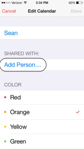 Select Add Person to share the calendar